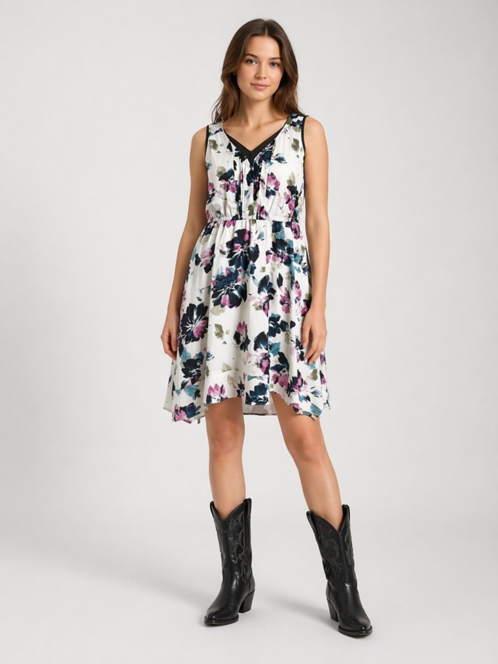 Simply Vera Vera Wang Floral Midi Dress - Black White and Pink